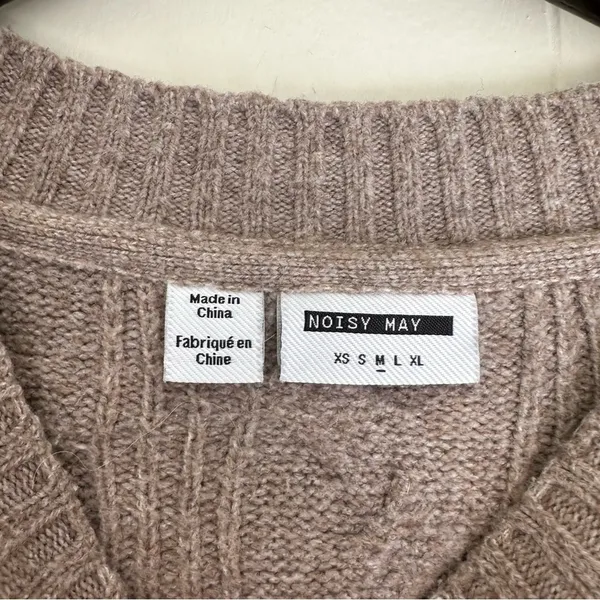 NOISY MAY Cable Knit Sweater Brown Medium - Image 4