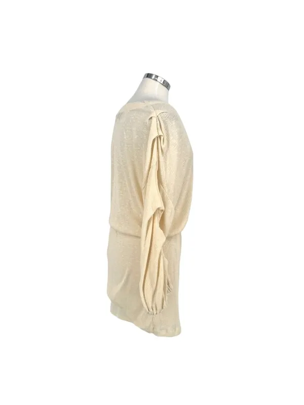Free People Beach Bambi Mini Dress Ruched Sleeve V-Neck Ivory Cream Size Large - Image 4