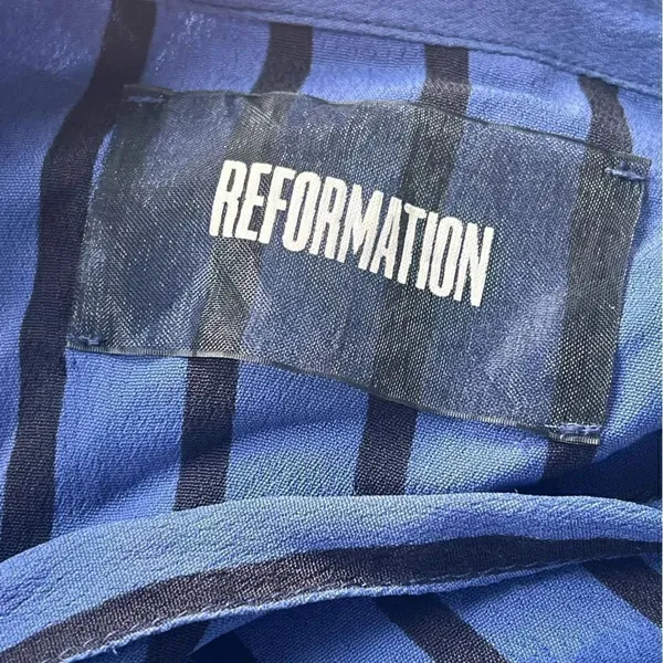 Reformation Eldridge blue stripe tie neck blouse S - Image 7