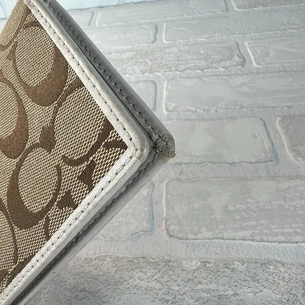 Coach Checkbook Cover Beige‎ Signature C Canvas Leather Trim - Image 8