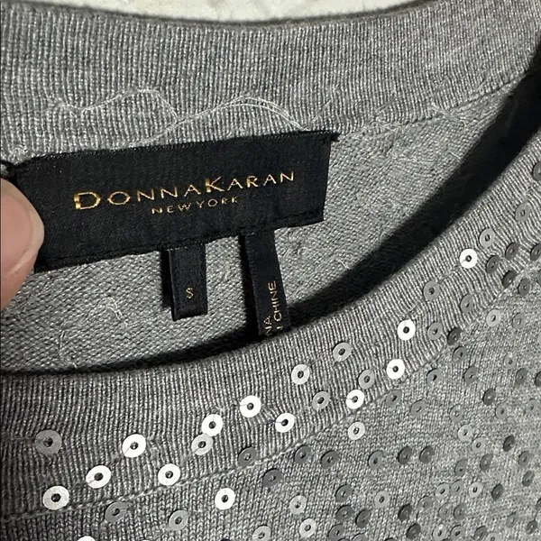 NEW Donna Karan New York Gray Sequin Top Long Sleeve Sparkle Preppy Holiday - Image 5