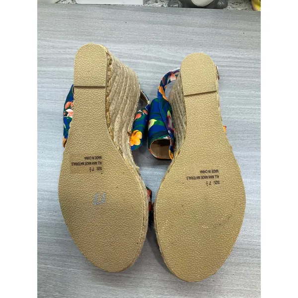 Nwot Qupid Florl Navy Blue‎ And Orange Espadrilles Wedge Sandals - Image 8