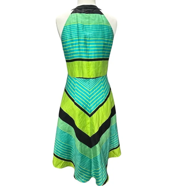 Nanette Lepore Bogatell Dress 2 Green Blue Linen Blend Stripe Feminine Chic ASO‎ - Image 6