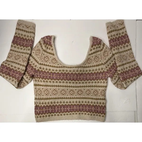 American Eagle AE Whoa So Soft Sz M Fair Isle Sweater Pink Cropped Boho Cozy New - Image 10