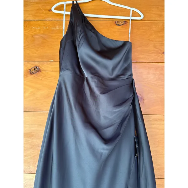 Lulus Signature Elegance Black Satin One-Shoulder Maxi Dress Gala Holiday Small - Image 6