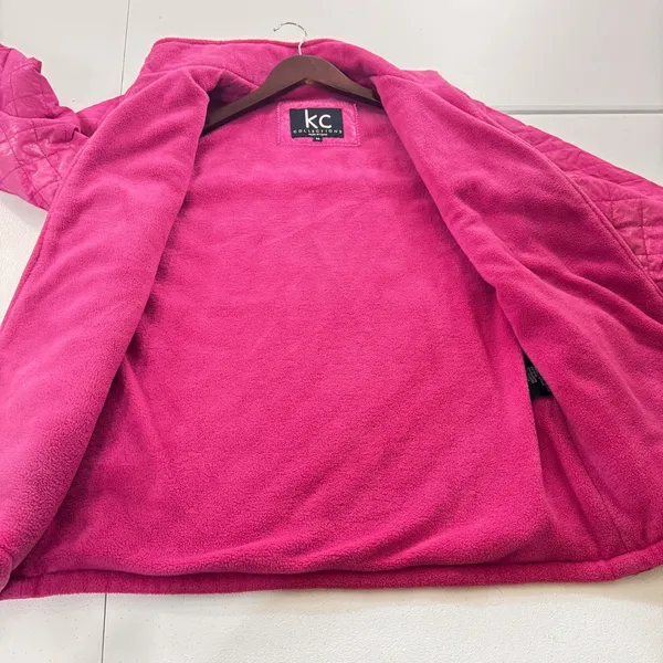KC Collections Quilted‎ Pink Fleece Lined Jacket Women's M Full Zip Argyle flaw - Image 5