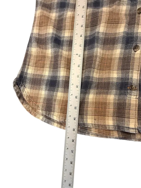Carhartt Women’s L 12/14 Hooded Plaid Flannel Shirt Brown Blue Button Front - Image 13