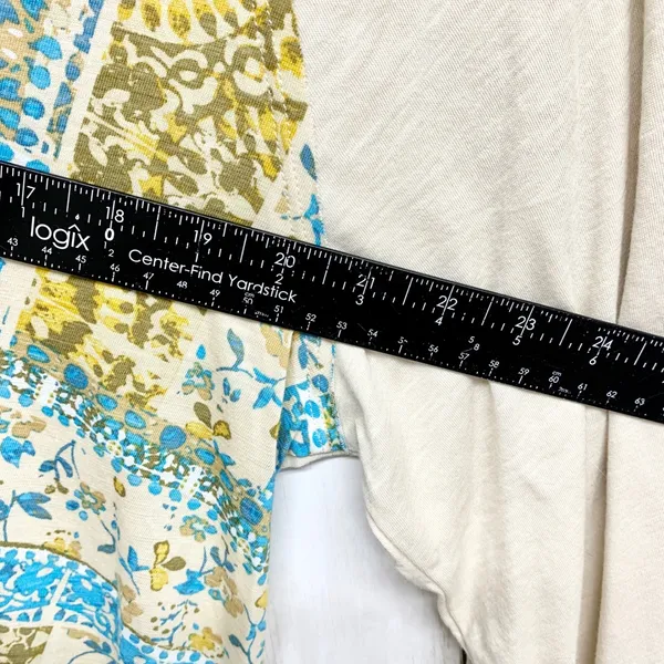 Cato Boho Patchwork 3/4 Sleeve Top Womens Size L Beige Blue Cotton‎ Modal Blend - Image 7