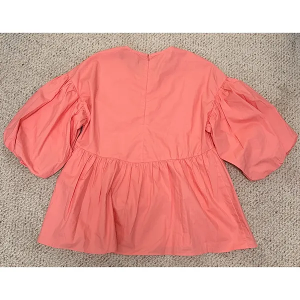 Pomander Place Coral Peplum Babydoll Top Balloon Sleeve Cotton XS‎ Tuckernuck - Image 9