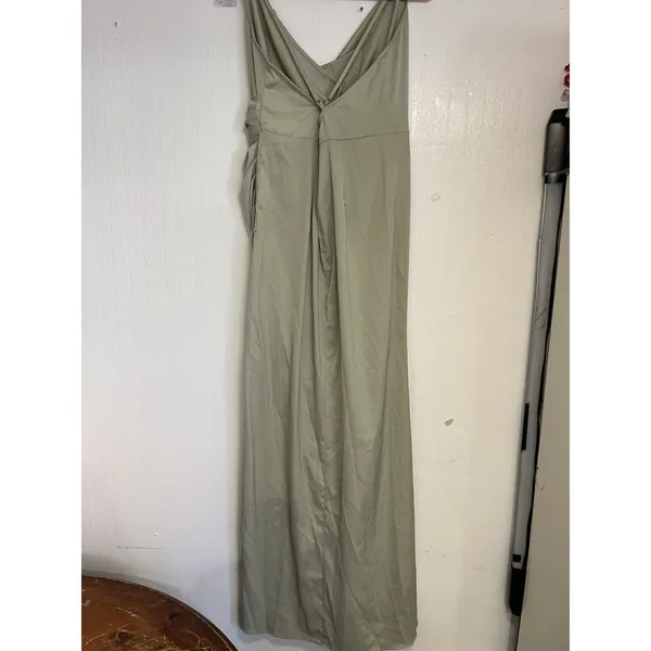 SHEIN BAE Curve Maxi Slip Dress 1XL Plus Green Satin Cowl Neck Ruched Slit - Image 6
