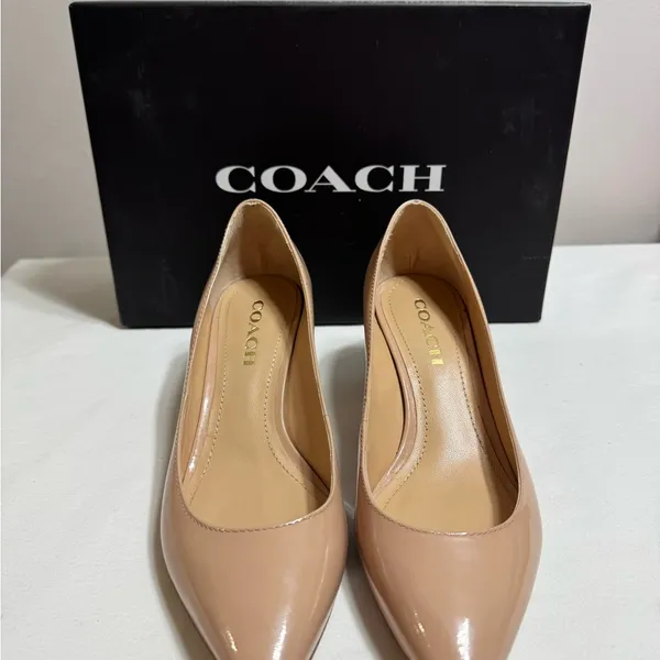 Coach Pumps Heels Women Nude Leather Pointed Toe Pumps w Gold Beaded Trim 8 - Image 3