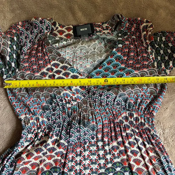 Maeve Anthropologie Multi Color Fan Print V-Neck Long Sleeve Dress Womens Small - Image 6