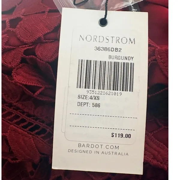 Bardot Gemma Burgundy Lace Halter Midi Dress XS 4 NWT $119 Open Back - Image 6