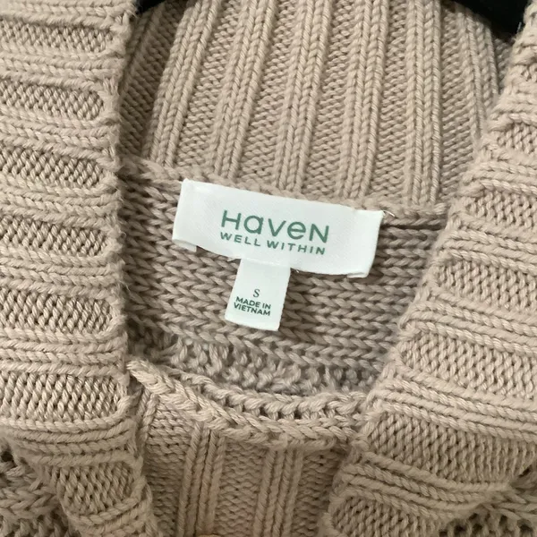 Haven Well‎ Within Quiet Luxury Organic Cotton Cable Knit Funnel Neck Sweater S - Image 4