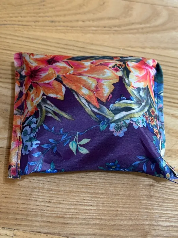 Johnny Was Purple Floral Logo Shopping Bag with Teal Text - Image 2