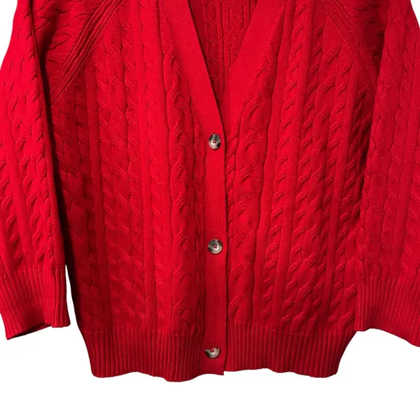 Red Cable Knit Cardigan Sweater Traditional Button Front Preppy Holiday Cyrus XL - Image 3