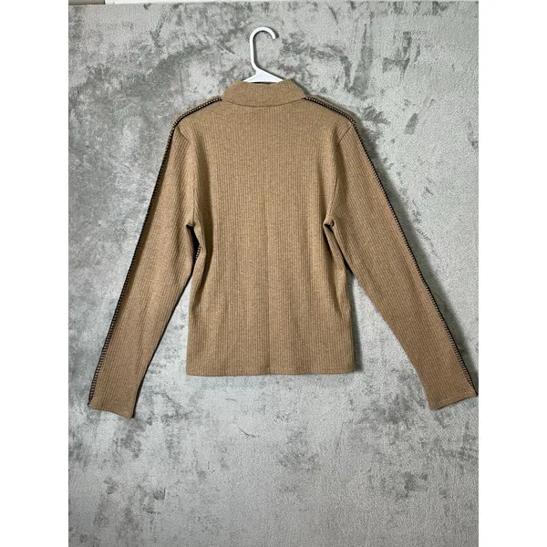 J.Crew Ribbed Turtleneck Whipstitch Trim Beige‎ Quiet Luxury Minimalist XL New - Image 8