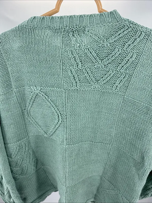 Melbourne Elements Pom Pom crochet Knit Patchwork Sweater sage L cottage - Image 3