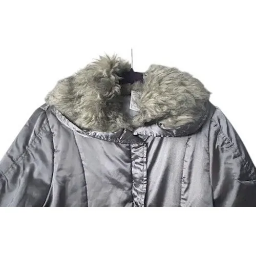 Womens Silver‎ Puffer Jacket Coat Faux Fur Trim Hooded Winter Cabincore Large - Image 13