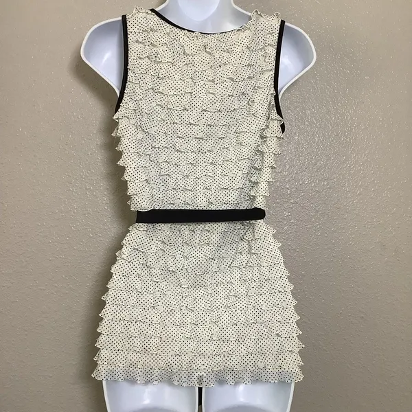 A'Gaci Vintage Y2K Polka Dot Ruffle Retro Preppy Twee‎ Stretch Bow Detail Blouse L - Image 4