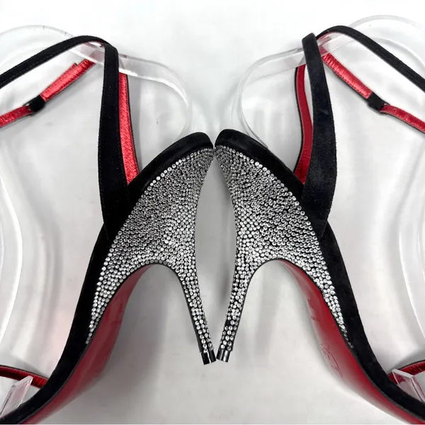 Christian Louboutin Arch Queen Strass Suede Stiletto Sandal Heels Sexy Black 38 - Image 11