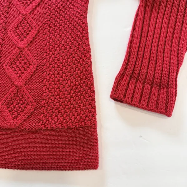 LL Bean Red Cable Knit Wool Blend Collar Button Up Cardigan Sweater MEDIUM - Image 4
