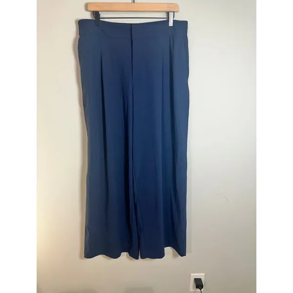 Athleta Pinnacle High Rise Trouser Navy‎ Blue Wide Leg Pleated Pants 16 472041 - Image 4