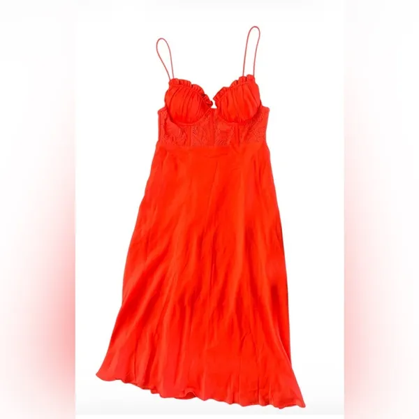 Sage + Paige Red-Orange Lace Corset Midi Dress - Size‎ M - Image 2