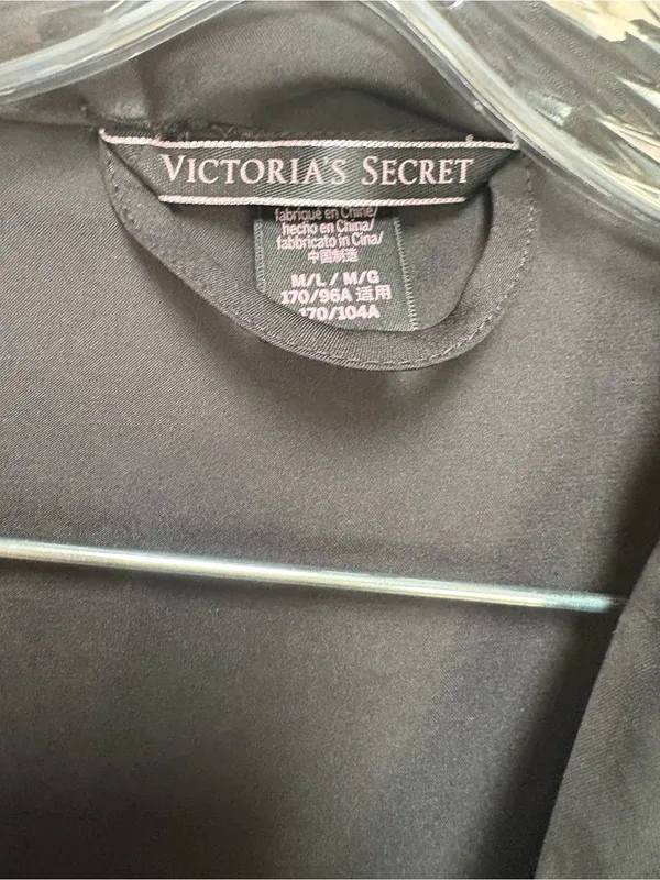 Victoria’s Secret Black Satin Kimono Robe Ruffle Sleeve Tie Front M L - Image 3