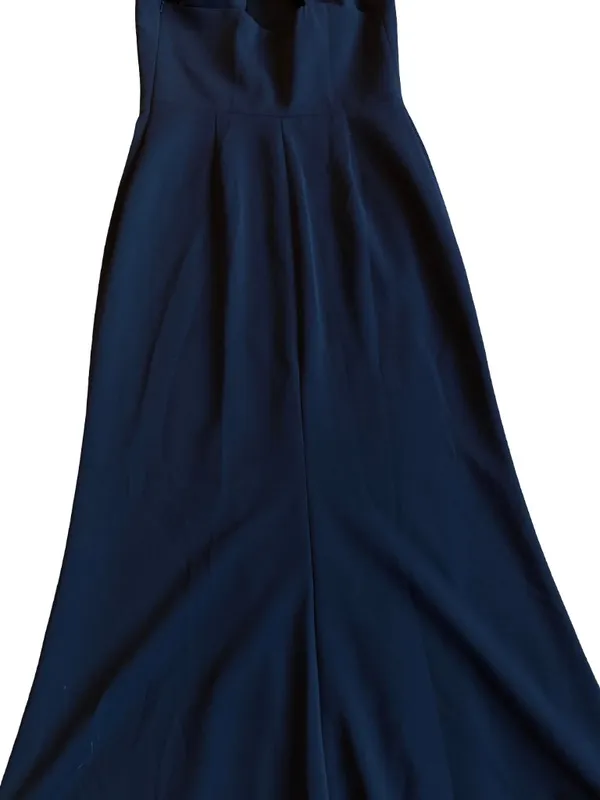 BHLDN Navy Halter Crisscross Back Pleated Maxi Dress Gown Evening Size 4 Women's - Image 8