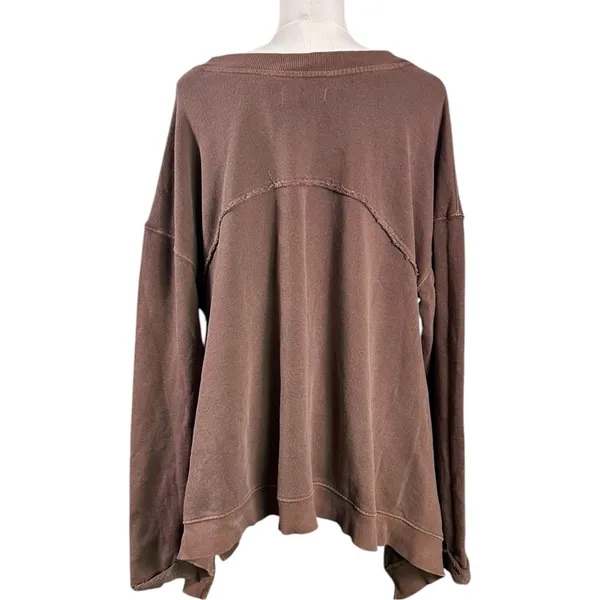 Free People Bohemian Billowy Handkerchief Hem Cascade Sweatshirt Brown XS NWT - Image 7
