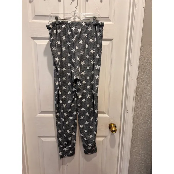 Cynthia Rowley Womens XL Star Print Pajama Set Black White Henley Joggers Lounge - Image 9