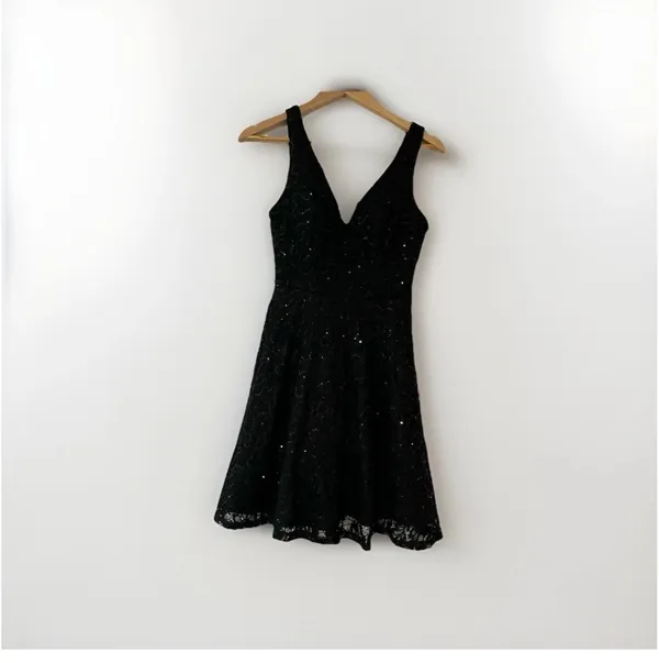 City Triangles Y2K Black Fit & Flare Homecoming Dress V-Neck Cutout Strappy Size 5 - Image 3