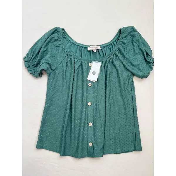 Philosophy Womens Size M Green Swiss Dot Puffed Sleeve Blouse Bohemian - Image 2
