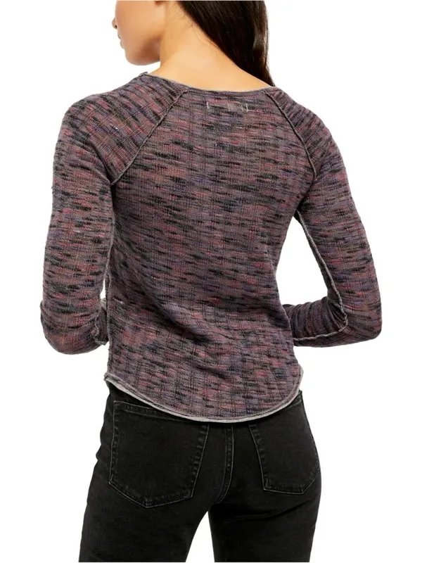 We The Free Spaced Out Long Sleeve Top Purple Blue Contrast Cuff Women Size XL - Image 3