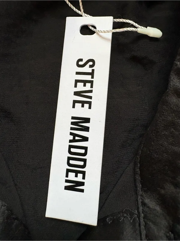 NWT Steve Madden Tori Black Satin Ruched Tie Waist Midi Dress Size 6 - Image 5