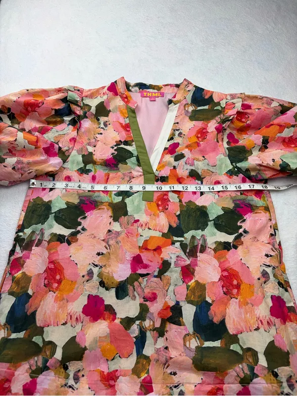THML Floral Puff Sleeve Drop Waist Dress Pockets Small - Image 8