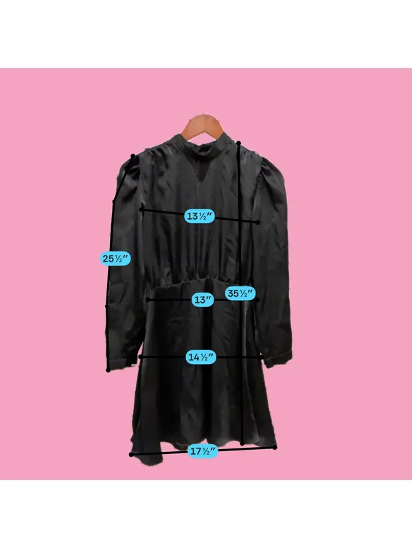 Zara Black Satin Long Sleeve Mini Dress Size S - Image 3