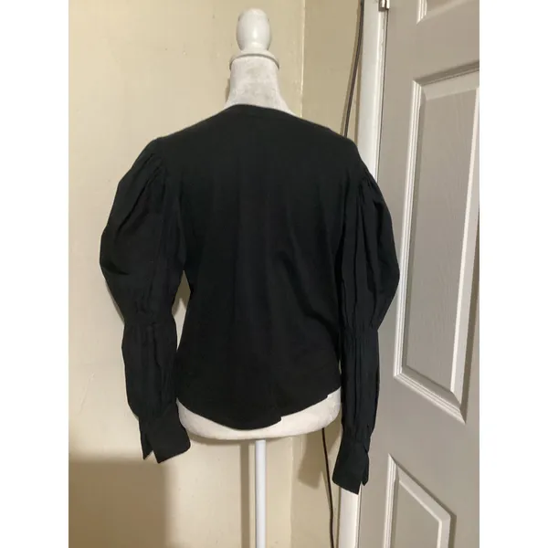 ZARA Black Puff Sleeve Ruched Cuff Long Sleeve Top Women's Small - Image 3
