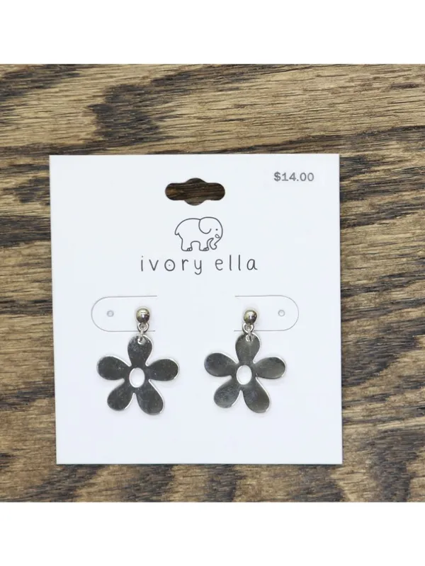 NWT Ivory Ella Womens Fashion Flower Drop Earrings Silver Gray 1.25" - Image 3