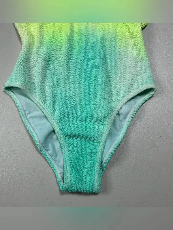 Green Aqua Ombre One Piece Swimsuit Women’s XS Scoop Neck Textured Swimwear - Image 5