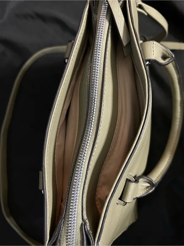 Nine West Olive Green Leather Multi-Pocket Satchel Shoulder Bag Handbag Purse - Image 11