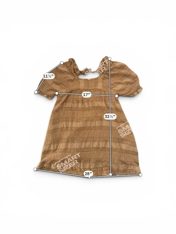 Free People Brown Textured Puff‑Sleeve Dress – Tie‑Back – Size S - Image 7