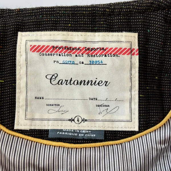Cartonnier Tweed Equestrian Women Jacket Sz 4 Brown Preppy Cropped Anthropologie - Image 11