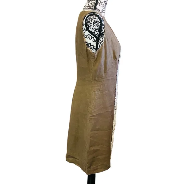 Carol Little Brown Linen & Lace Vintage Women's Dress Sz-8 - Image 2