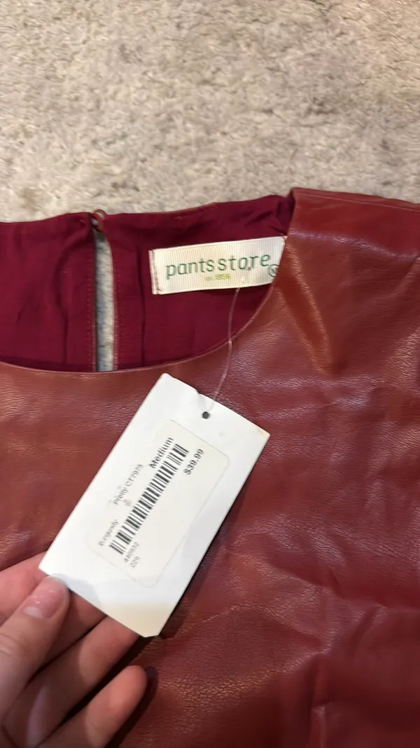 NWT Pants Store Brick Red Faux Leather Puff Sleeve Crop - Image 3