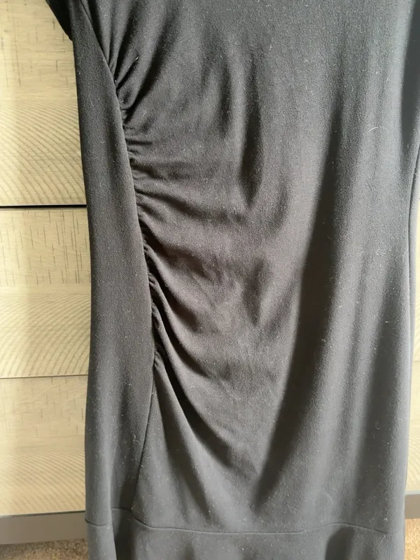 LOFT Size 0 Black Ruched Flounce Hem Sheath Dress - Image 3