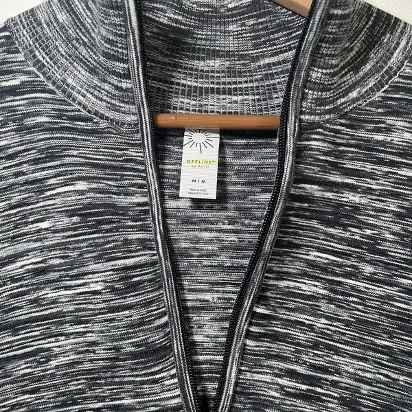 OFFLINE by Aerie Heathered Quarter Zip Pullover Sweatshirt Women M M Black White - Image 2