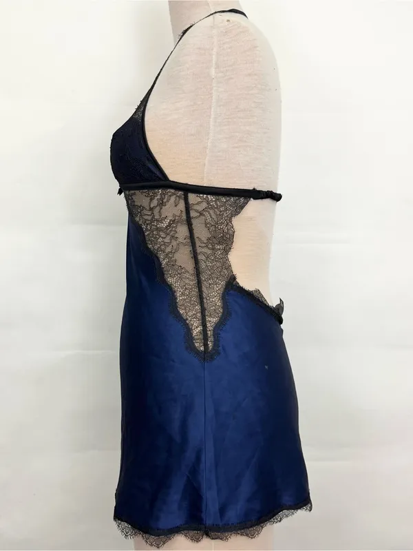 Victoria’s Secret Lace Halter Blue Nighty Chemise Lingerie Small - Image 2