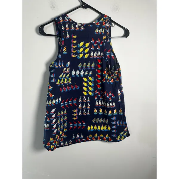 J.Crew Women Navy Blue Cotton Sailboat Regatta Ratti‎ Print Tank Top Small - Image 5